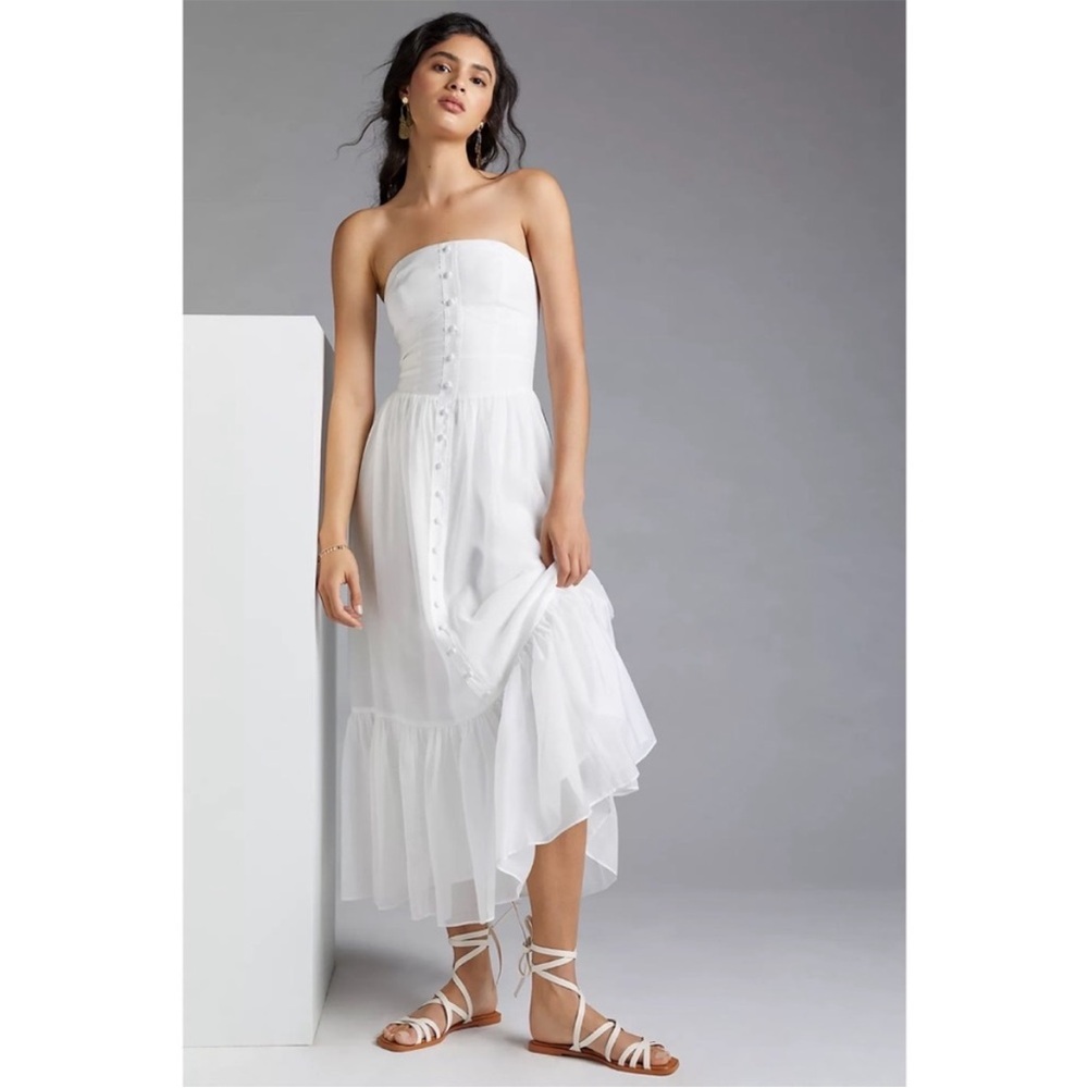 Mare Mare x Anthropologie Island Flounce Dress M White NWT Strapless Corset Maxi